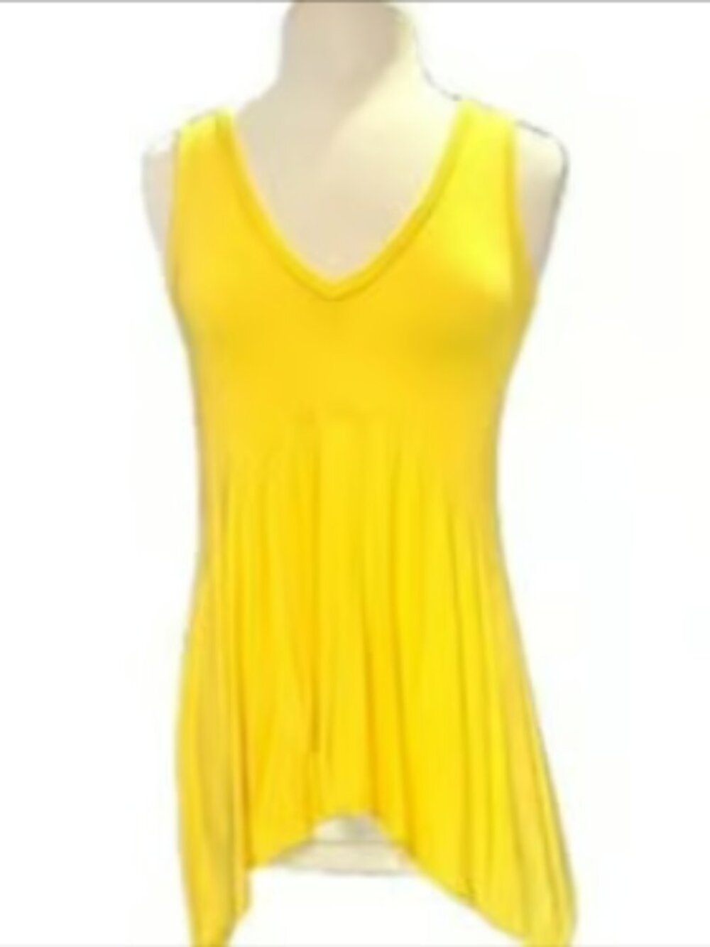Joseph A. Sleevless Blouse Asymmetrical Yellow Top Flowy Soft V-neck Stretchy SM